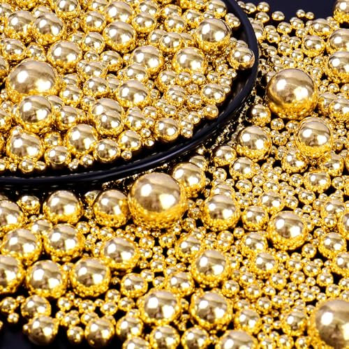 Perles de Sucre Doré (130g) - Décoration Comestible pour Gâteaux, Cupcakes et Biscuits, Mélange de Tailles de Perles, Idéal pour Noël, Mariages, Anniversaires et Pâques