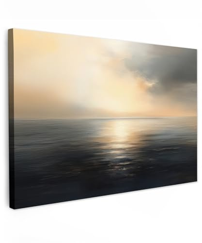 MuchoWow© Leinwand Bilder Groß XXL Wanddeko Wohnzimmer Aesthetic Room Decor | 120x80 cm - Deko Zimmer Wandbilder Modern Bild auf Sonne - Horizont - Meer