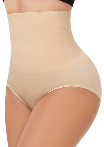 YARRCO Damen Unterhose Bauchweg Shapewear Miederslips Nahtlose Miederhose Hohe Taille Miederpants Body Shaper Slips Formende Unterwäsche Höschen (Beige, S)