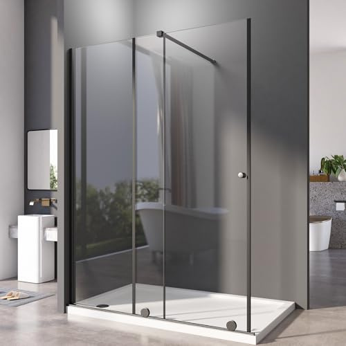 Walk in Duschwand Schwarz 140x185 cm Schiebetüren Dusche Duschtrennwand 6mm ESG-Sicherheitsglas Walk-IN Duschkabine mit Schiebetür Begehbare Duschabtrennung Breite Verstellbar von 90-140cm