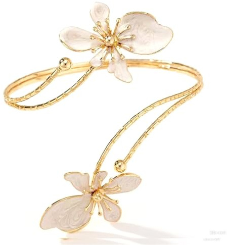 COLORFUL BLING Adjustable Gold Flower Floral Arm Cuff Bracelet Bangle Armband Upper for Women Statement Arm Jewelry Gift-H white-1