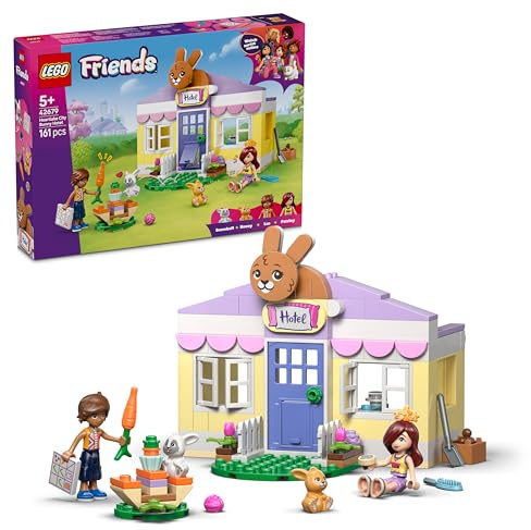 LEGO Friends Heartlake Citys kaninhotell – 2 minidockor, 2 kaninfigurer och tillbehör med morotstema – För flickor och pojkar från 5 år – Vänskapspresent till barn som gillar leksaksdjur – 42679