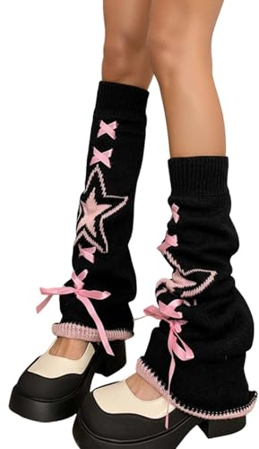 Generisch Beinhülsen Damen Japanische Strickbezüge Schnürbögen Ästhetischer Beinwärmer Mode Streetwear Kawaii Schnürbeulen Stulpen Gestrickte Y2K Lolita Beinstulpen Harajuku Socken