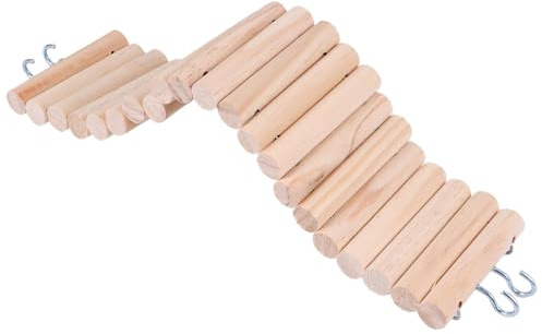 OSOLADY Wooden Climbing Ladder and Hanging Bridge for Hamsters and Mice, 7.5 X 30cm Chewable Pet Climb, Natural Wood Small Animal Cage Accessory for Rodents and Small Birds