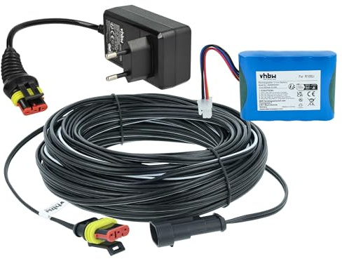 vhbw 1x Fuente alimentación, 1x bateria 3000 mAh, 1x Cable Baja tensión de 20 m reemplaza Husqvarna 584 82 28-01, 584 82 28-02 para cortacésped