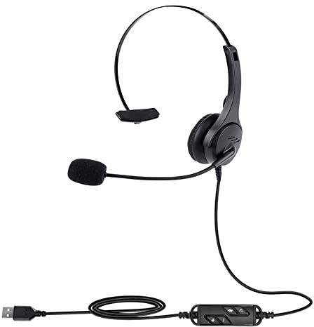 aqxreight Cuffie Monofoniche con Cavo USB su un Lato Cuffie Monofoniche per Call Center con Controllo del Volume del Microfono per Computer da Ufficio PC Laptop a Diverse USB Ad Alta Ea con