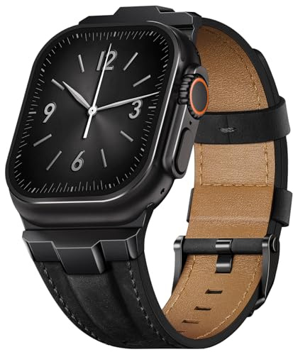 Finoriss Echtes Lederarmband kompatibel mit Apple Watch Ultra 3/2/1 Armband | mit 49mm 46mm 45mm 44mm 42mm, Robustes Band mit Metallanschluss für Damen Herren, iWatch SE 3 Series 11 10 9 8 7 6 5 4 3 2 1