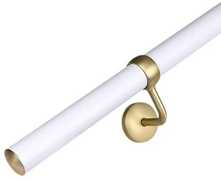 3.6m Banister Stair Handrail Kit – Matt White Rail & Brass Brackets | Complete Banister Kit, FIRA Tested & BS 6180:2011 Complaint, 10 Year Warranty, Durable Construction, Easy Maintenance