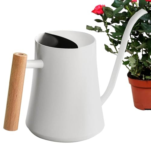 Annaffiatoio vintage - Vaso da pollice a forma di campana in acciaio inossidabile da 42,27 once beccuccio lungo con manico in legno | Mini irrigatore elegante dal design moderno per giardino interno