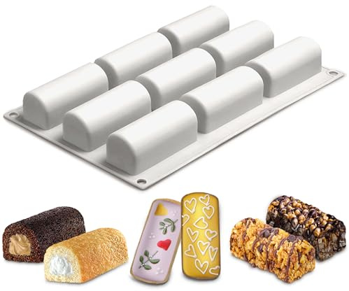 9 Cavities Silicone Roll Mold, Reusable Nonstick Log Shape Baking Mold for Mini Swiss Rolls, Chocolate Desserts, Twinkie, Candy and Pastries, Flexible Easy Release, for Summer Brunch and Fun Parties