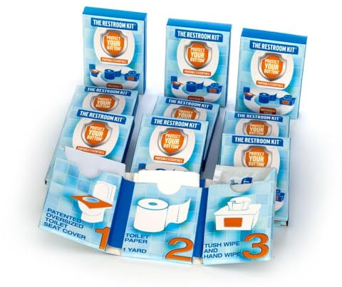 Das Toiletten-Set ist ideal für Reisen (12er-Pack), tragbarer Einweg-WC-Sitzbezug, 91 cm, 3-lagiges Toilettenpapier, Hand und spülbares Tush-Tuch.