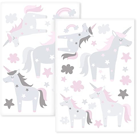 GRAVURZEILE Wandtattoo - Set Einhorn & Sterne - Wandtattoo für Kinderzimmer - Mädchen & Jungen - Selbstklebend - Konturschnitt ohne Transparente oder weiße Ränder – Wanddeko Wandaufkleber Wandsticker