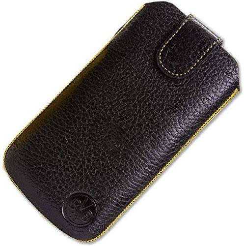 Borussia Dortmund BVB Handytasche aus Leder Gr. M: Schwarz, Unisex, Smartphone-Tasche mit geprägtem Emblem und Reißverschluss