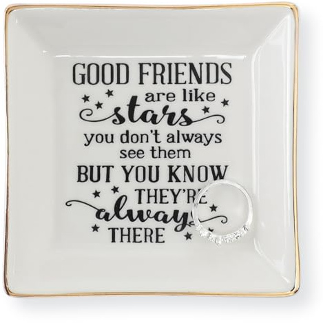 HOME SMILE Good Friends Bestie Birthday Gifts for Women Her Ring Trinket Dish Jewelry Tray-Good Friends are Like Stars - You Don't Always See Them But You Know They're Always There, Friendship Gifts