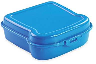 Sandwichera Fiambrera de Plástico - Caja de Alimentos para Sándwiches, Bocadillos para Niños y Adultos - Ideal para Escuela, Trabajo, Oficina, Cole o Paseo al Aire Libre - Picnic (Azul)