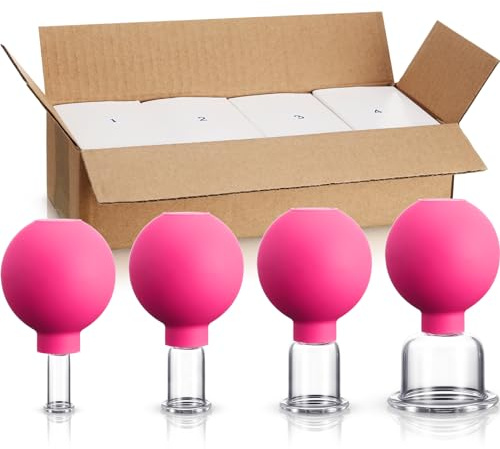 BBTO 4 Pieces Glass Cupping Set Glass Silicone Cupping Cups Massage Vacuum Suction Cupping Cups for Body Face Leg Arm Back Shoulder Muscle and Joint Pain (Rose)