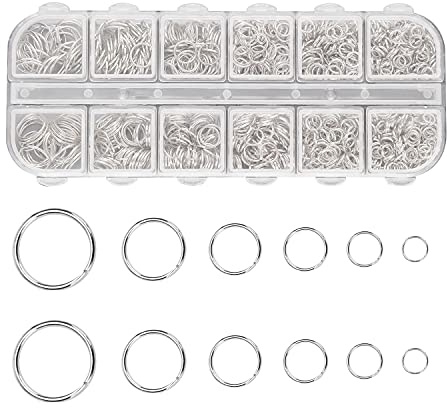 1200 Stück Offnen Biegeringe 4/5/6/7/8/10mm, Spaltringe Metall Kettenringe | Silber Sprungringe, Jump Ringe, Glänzende Oberfläche, für Schmuckherstellung DIY Halskette Armband (6 Größen)