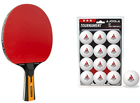 JOOLA Tischtennisschläger Carbon Control - ITTF zugelassener Tischtennis-Schläger für Fortgeschrittene Spieler & 44322 Unisex – Erwachsene Tournament 40+ Tischtennisbälle, weiß, One-Size