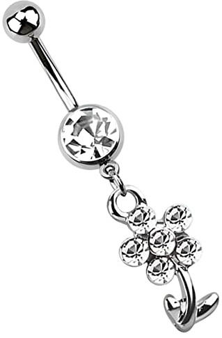 Modern Nature Piercing-Schmuck Bauchnabelpiercing Banane, 1,6 mm mit 8 mm Steinkugel und Blume mit Steinen