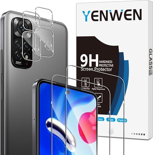 Yenwen Schutzfolie für Panzerglas für Xiaomi Redmi Note 11S, 2 Stück Panzer Schutz Glas mit 2 Stück Kameraschutz, 9H Härte Glas Folie Anti- Kratzer Schutzglas HD Klar Displayschutzfolie