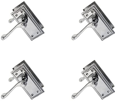 Haven Heritage - Georgian Scroll Door Handles in Polished Chrome, Internal Lever Latch, Door Lock with Key, Chrome Internal Handles, Internal Door Handles with Latch, 108mm x 48mm Plate (4 Pairs)