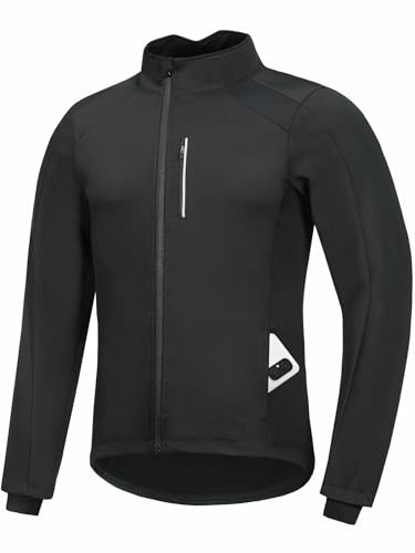 qualidyne Men's Winter Cycling Jacket Thermal Fleece Lined Windproof Softshell Warm Biking Running Hiking Coat with Pockets