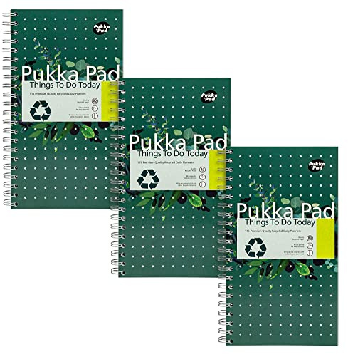 Pukka Pad, Recycling-Notizblock „Things to Do Today“ – Packung mit 3 Notizbuch mit Spiralbindung und 115 Blatt 80 GSM FSC-Recyclingpapier mit Perforation