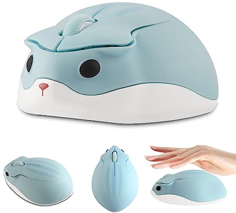 Hamster Souris sans Fil Silencieuse, Petite Souris Ordinateur Sans Fil Animale, 1200DPI Souris pour enfant, Portable Mini Souris pour PC Ordinateur Portable pour Gaming Bureau École Voyage Cadeau Bleu