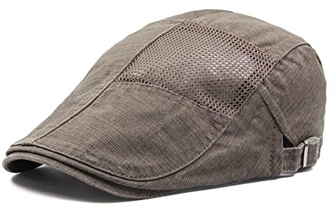FBBULES Mesh Flat Cap Drivhatt Newsboy Cap, Vintage Ivy Golf Basker för Män Kvinnor, Justerbar 55-59CM Casual Cabbie Platt Keps (Khaki)