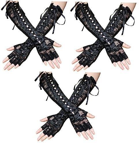 Toyvian 3 Paare Exotische Handschuhe Kleine Handschuhe Party-spitzen Netz -kostüm Lange Damen Ball Kleidung Gurt Fräulein
