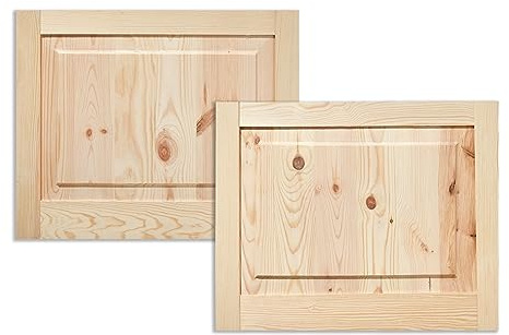 Kassettentür Schranktür Holz RUSTIKAL | 39,5 x 49,4 cm 2-er Pack Set | unbehandelte Holztür aus Kiefernholz im Kolonialstil und Markflecken als Raumteiler Schiebetür für Regale, Schränke, Möbel