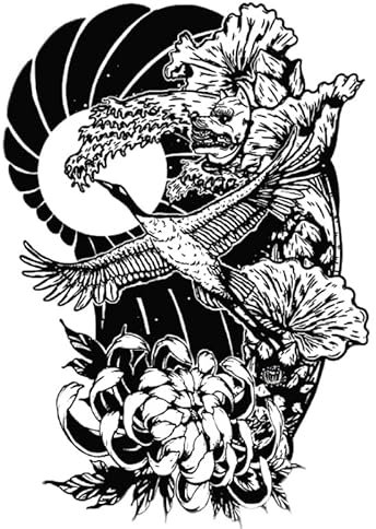 Kräutersaft Kranich Tattoo Aufkleber Ozean Welle Sonne Japanische Chrysantheme Lotus Antik Temporäres Tattoo