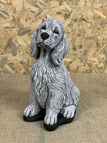 OLOMA Stein Spaniel Skulptur Beton Cocker Spaniel Ornament Zement Hund Figur Outdoor Tier Statue Haustier Gedenkdekoration Hinterhof Figur Garten Dekoration