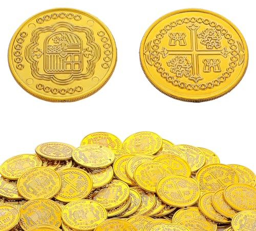 DSLSQD 100 Stück Goldmünzen,Piratenschatz Goldmünzen,Kunststoff Goldtaler