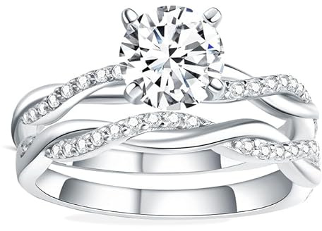 Molioaki Verlobungsring Damen 925 Sterling Silber Unendlicher Diamantring 1.25Karat Brillantschliff 5A Zirkonia Ring Set Schmuck für Braut Hochzeit Eheringe Silberringe Verlobung Hochzeit Geschenk