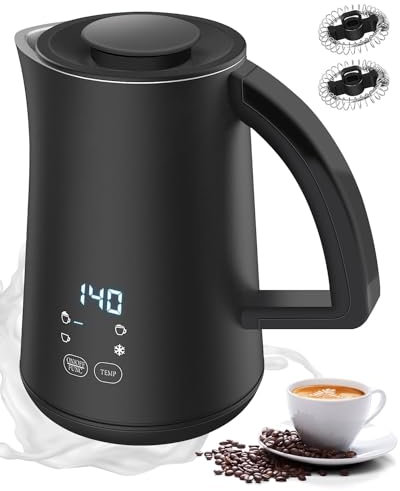 Milk Frother Electric - 4 in 1 Milk Steamer with LCD Touch Control, Silent Milk Foamer with Digital Display Auto Shut-Off, Large Capacity for Hot or Cold Chocolate, Milk, Coffee, Cappuccino, Latte