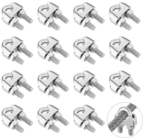 Jeffdad 15 morsetti per funi metalliche, 3 mm, in acciaio inox, morsetto per fune metallica, morsetto per fune metallica, morsetto per fune metallica, morsetto per corda per biancheria, tenda per