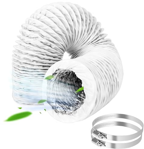 DMJJSD Abluftschlauch Ø100mm, 3m Flexibel PVC Alurohr Abluftschlauch Klimaanlage Schlauch Verlängerung Aluflexschlauch mit 2 Schlauchschelle Edelstahl für Klimaanlagen, Abzugshaube, Wäschetrockne