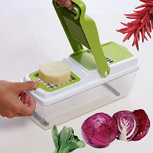 Vegetable Chopper Kitchen Vegetable Slicer Spiralizer Slicer Dicer ,Rotary Cheese Grater,Vegetable Slicer,Professional Food Slicer, 9 in 1 Vegetable Cutter Juicer Stainless Steel with Food Container,