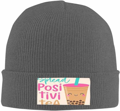 Warme Wintermütze und stilvolle dunkelgraue Strickmütze für Damen und Herren, niedliche, minimalistische Bubble Tea-Beanie-Mütze, 4121c-cute Bubble Tea Beanie Hat Cap, One size