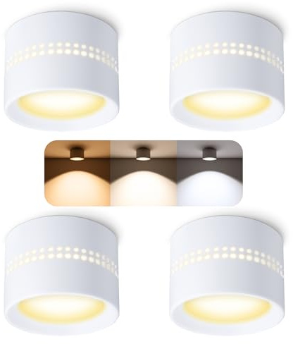 SSC-LUXon ALAPI Deckenspot weiß 4er Set GX53 3 Lichtfarben dimmbar LED | Vier Aufbauleuchten mit indirektem Effekt - warmweiß, neutralweiß & tageslicht, für Wohnzimmer & Flur, inkl. GX53 LED