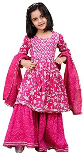 Generic Aashita Creations Kurta Sharara Set mit Dupatta für Mädchen, Fest- und Partykleidung, Pink, 11-12 Jahre