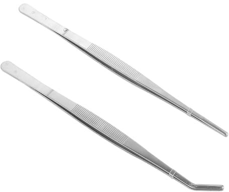 DHWEKU 2 Paires de Pinces en Acier Inoxydable 14cm Longues Droites/incurvées avec Une extrémité dentelée de précision pour l'aquascaping, Le Jardinage, la Cuisine, Le Travail Industriel