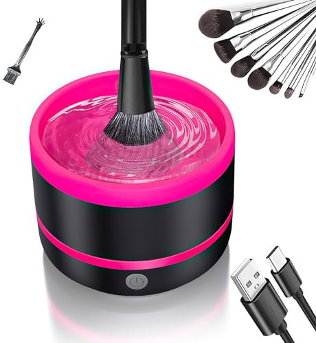 Marstey Cosmetic Brush Cleaner, Electric Makeup Brush Cleaner, Automatic Makeup Brush Cleaner, Quick Cleaning Machine, Brush Organizer, Beauty Tool, Low Noise, for Girls and Women(Red)