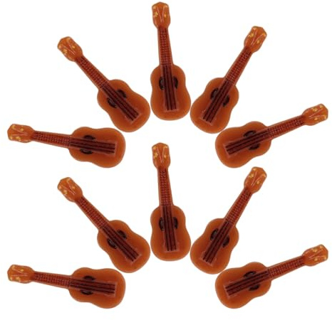 Amosfun 10pcs Dollhouse Miniature Musical Instrument, 1:12 Guitar Figurine for Craft, Tiny Resin Instruments for Dollhouse Decoration -1.5 Inch