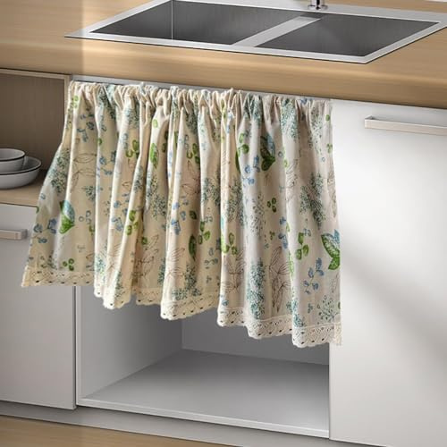 Tende Lino Tendina Sottolavello Bagno Tendine A Vetro Per Piccole Finestre Cucina Soggiorno Casa Di Campagna Tendine Finestra Per Atmosfera Caffè Per Piccole Finestre, Cucina ( Color : Flat w*h , Size