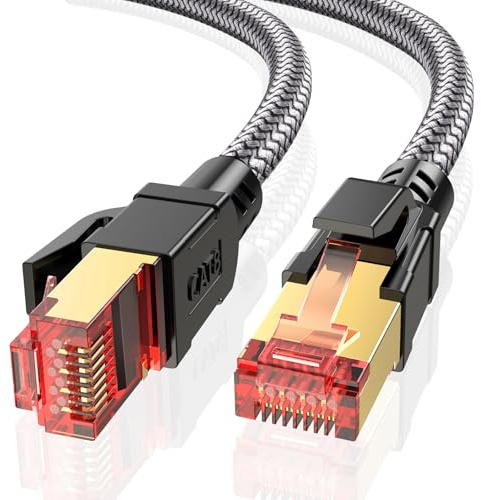 Ltemziiy Cat 8 Lan Kabel 25Meter,40Gbps Hochgeschwindigkeits Gigabit 2000MHz Geflochtener Netzwerkkabel Ethernet Kabel,S/FTP Patchkabel mit RJ45 vergoldeter Stecker,für PS5/Laptop/Router/Gaming/Modem