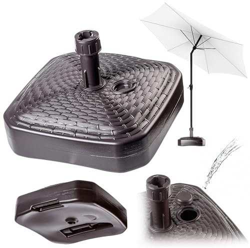 KADAX Supporto per ombrelloni, supporto rotondo per ombrelloni, riempibile con acqua o ghiaia, supporto in plastica per giardino, terrazza, spiaggia (versione 2 quadrati, marrone)