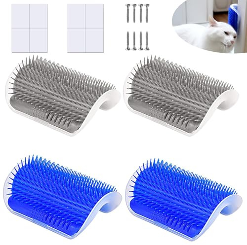 4 Stück Katzen-Wand-Eckbürste, Massagekamm, Spielzeugkamm, mit Installationsschrauben und Klebeband, für lange und kurze Fellkatzen
