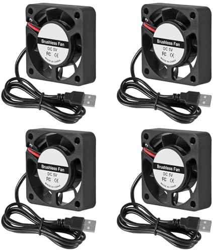 4-Pack 40mm x10mm DC 5V USB Brushless Cooling Fan, Dual Ball Bearing, Leiser Betrieb, 4010 Small Computer Fan USB Connector für 3D Drucker